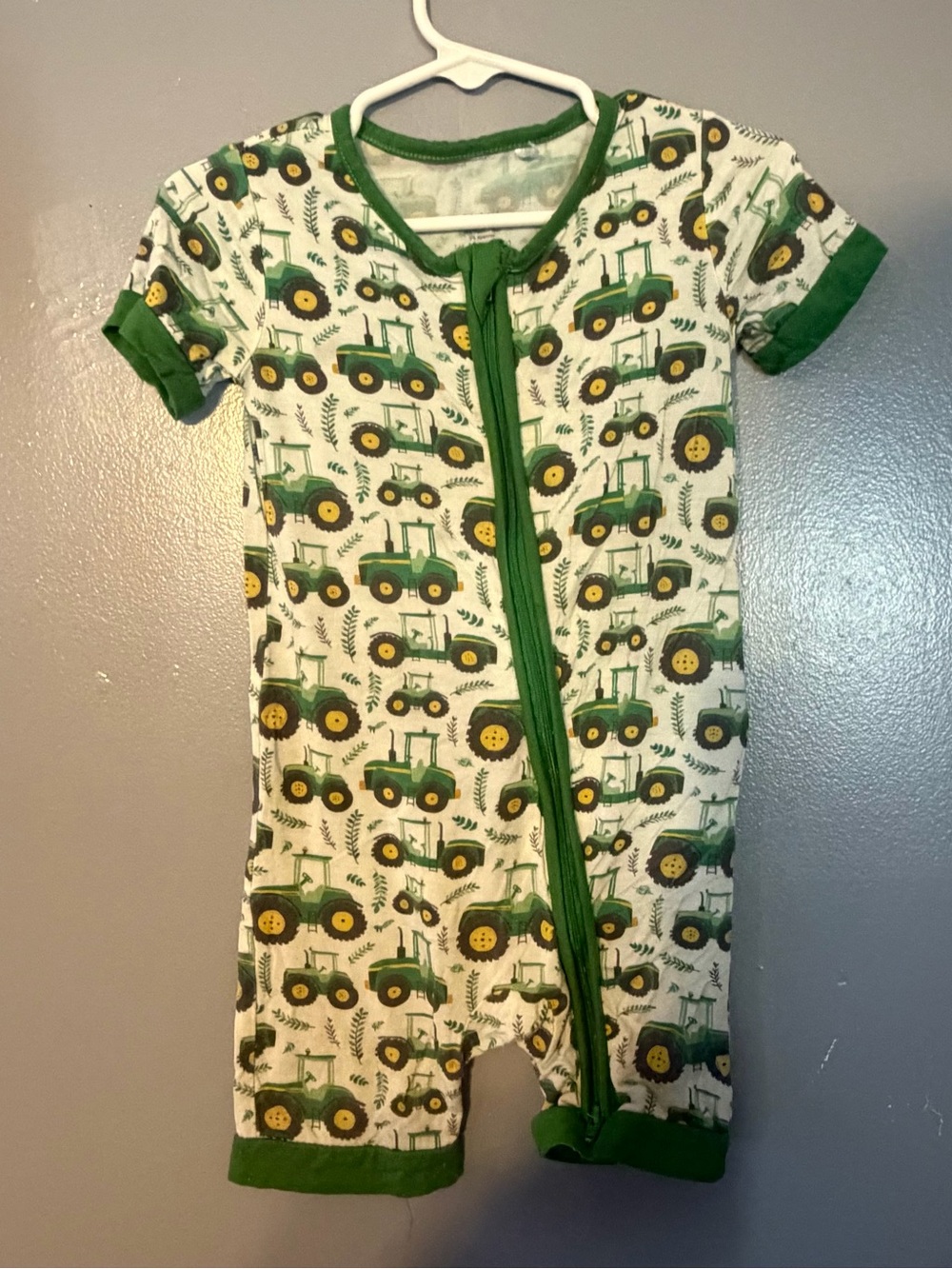 18–24M Green Tractor Bamboo Zip Romper
